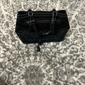 Coach Black Signature Satchel Canvas Bag J04M-6038 With HangTag Leather Tassels